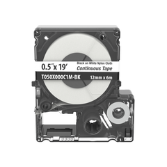 Casete de Etiquetas de Nylon de Cinta Continua, Color Negro Sobre Blanco, Uso Interior/Exterior, 12 (0.5 Pulgadas) mm de Ancho x 6 Metros (19.69 Pies) de Largo