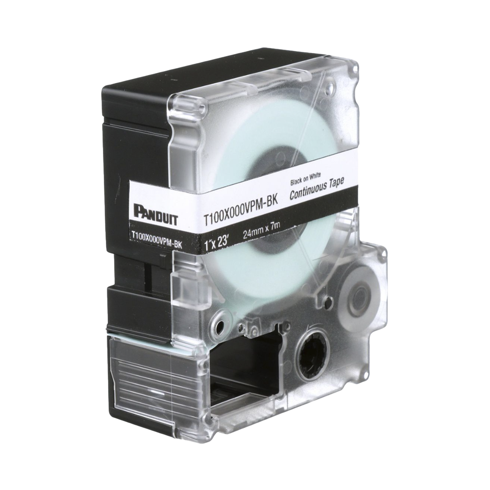 Casete de Etiquetas de Vinilo de Cinta Continua, Color Negro Sobre Blanco, Uso Interior/Exterior, 24 mm (0.94 Pulgadas) de Ancho x 7.6 Metros (24.93 Pies) de Largo
