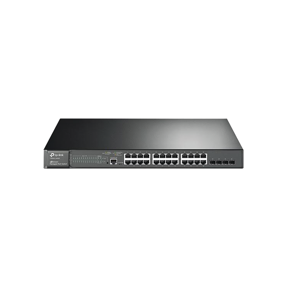 Switch JetStream PoE+ administrable Capa 2, 24 puertos 10/100/1000 Mbps + 4 puertos SFP 384 W
