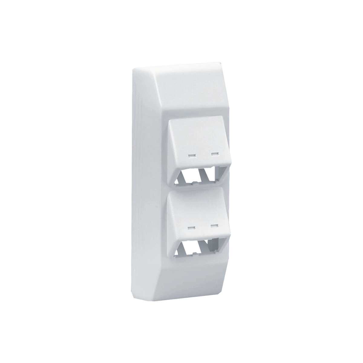 Soporte Con 4 Puertos Mini-Com, Con Bisagras de Instalación a Presión, Para Canaletas T45, Material PVC Rígido, Color Blanco Mate