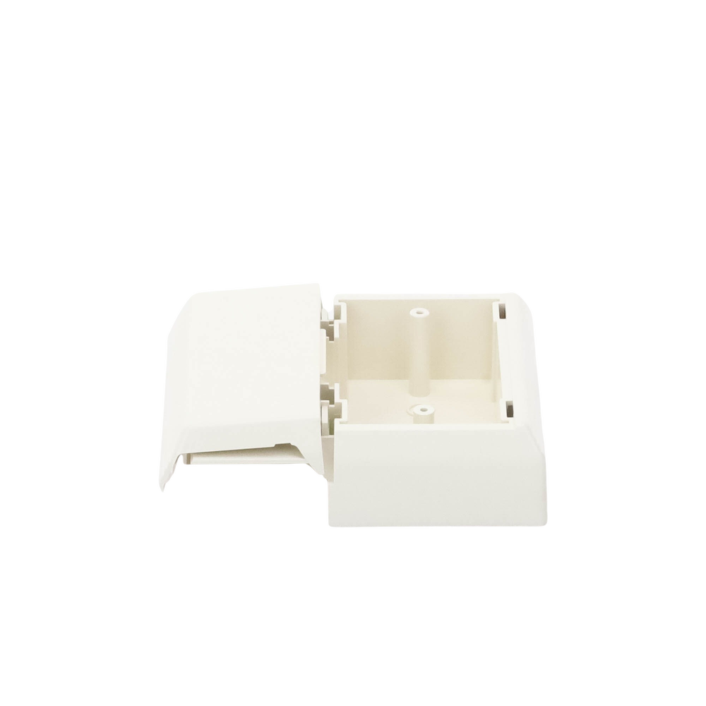Caja Superficial Con Bisagras de Instalación a Presión, Para Canaletas T45, Material PVC Rígido, Color Blanco Mate