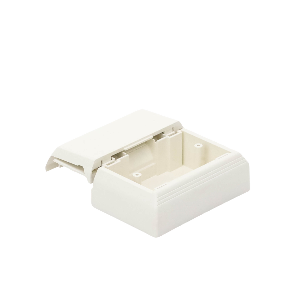 Caja Superficial Con Bisagras de Instalación a Presión, Para Canaletas T45, Material PVC Rígido, Color Blanco Mate