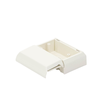 Caja Superficial Con Bisagras de Instalación a Presión, Para Canaletas T45, Material PVC Rígido, Color Blanco Mate
