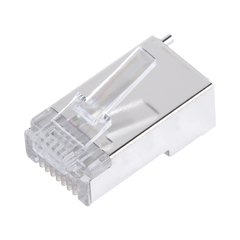 Bote con 100 Piezas de Plug Modular RJ45 Cat5e Blindado, Chapado de Oro a 30 Micras para Durabilidad Extrema con Pin de Tierra