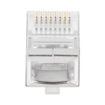 Bote con 100 Plugs Pass through RJ45 Cat5e BLINDADO, chapado de oro a 30 micras para durabilidad extrema