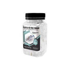 Bote con 100 Plugs Pass through RJ45 Cat5e BLINDADO, chapado de oro a 30 micras para durabilidad extrema