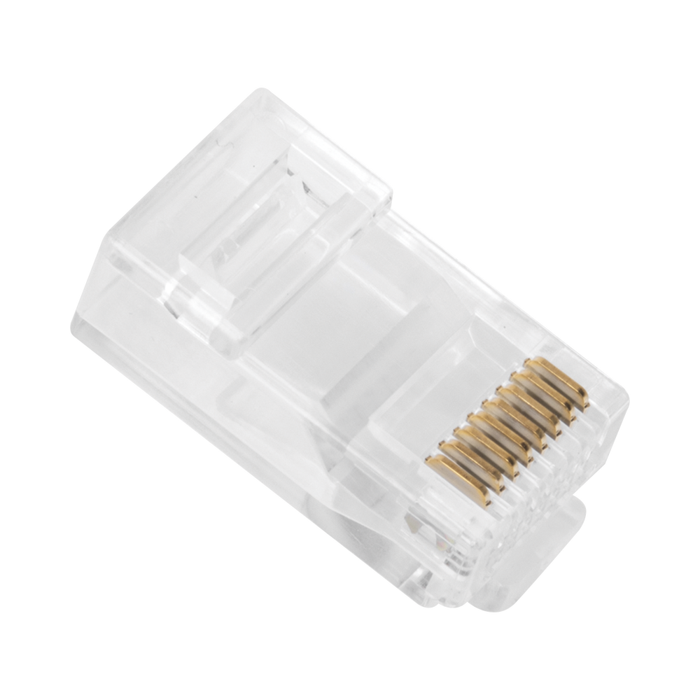 Bote con 100 Plugs Pass Through RJ45 Cat6 sin Blindaje, Chapado de Oro a 30 Micras para Durabilidad Extrema