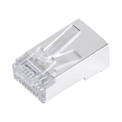 Bote con 100 Plugs Pass through RJ45 Cat6 BLINDADO chapado de oro a 30 micras para durabilidad extrema