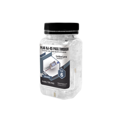 Bote con 100 Plugs Pass through RJ45 Cat6 BLINDADO chapado de oro a 30 micras para durabilidad extrema