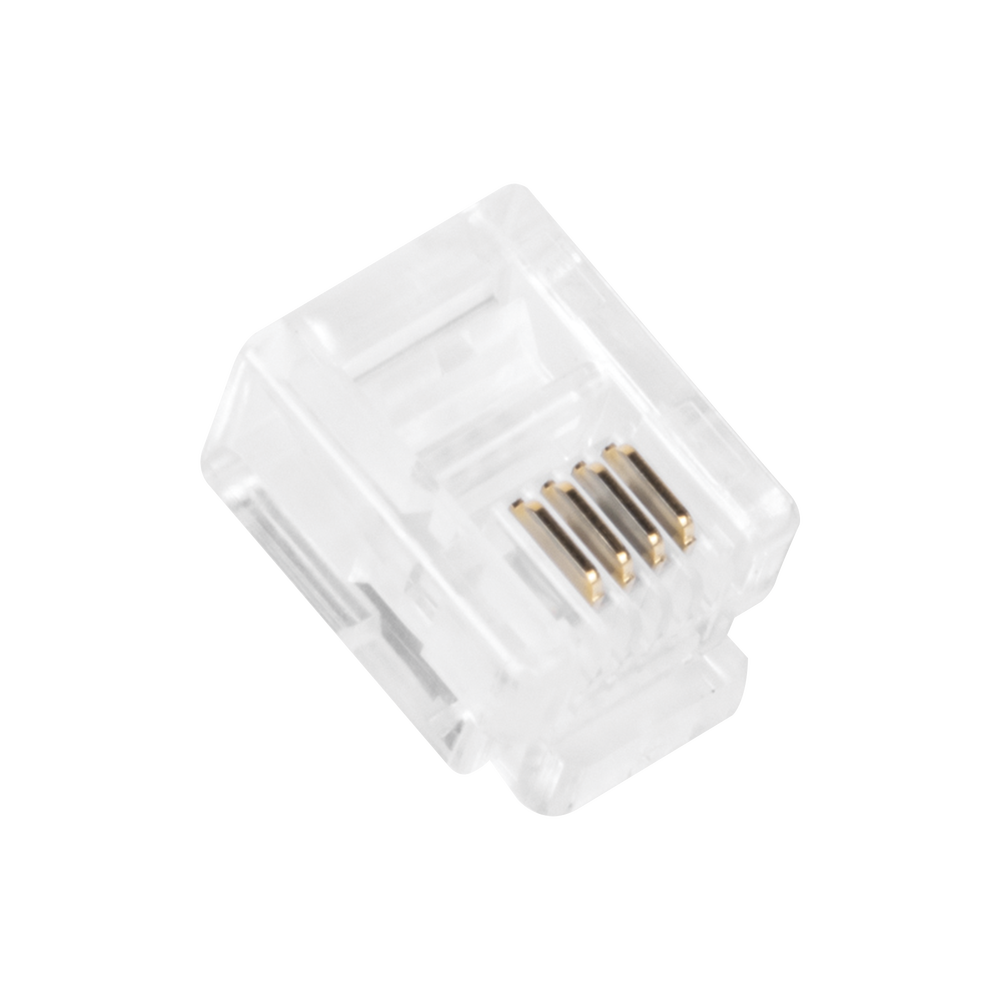 Bote con 100 Piezas de Plug Modular Tipo RJ11 de 4 Contactos Chapado de Oro a 50 Micras