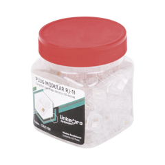 Bote con 100 Piezas de Plug Modular Tipo RJ11 de 4 Contactos Chapado de Oro a 50 Micras
