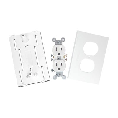 Contacto eléctrico doble, soporte y tapa color blanco de PVC auto extinguible,  para canaleta TEK100 (5591-10200)