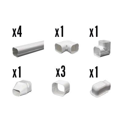 Kit de Canaletas Para la Organización de Tuberías y Cables Eléctricos en Instalaciones de Aire Acondicionado, Uso en Interiores y Exteriores, PVC Rígido, Ideal Para Minisplit, Contenido de Kit (11 Piezas), (3000-00000)