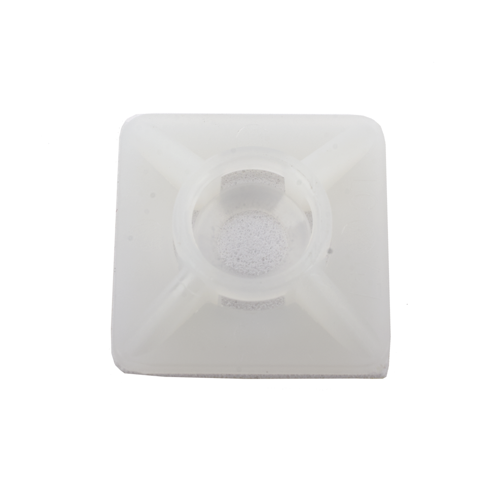 Base Autoadherible para Cinchos Práctica y Eficiente para la Organización y Fijación de Cables, Fabricada en Nylon Resistente y de Color Natural con una Medida de 19x19 mm, Paquete con 100 Piezas (4210-00001)