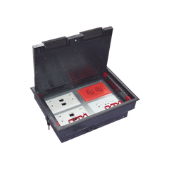 Caja de piso para cuatro módulos universales (Socket M4), para alimentación eléctrica y redes de datos (11000-43401) No incluye faceplates