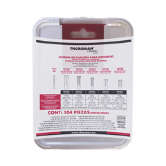 Kit para Sistemas de Fijación en Concreto, Taquetes con doble expansión y guía incluida para fácil instalación (104 piezas)