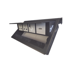 Caja Horizontal Tipo Hub para Escritorio Color Negro, con 1 Puerto HDMI Hembra-Hembra, 1 Puerto RJ45 Cat6, 2 Puertos USB (Solo Carga), y 2 Contactos Eléctricos Universales