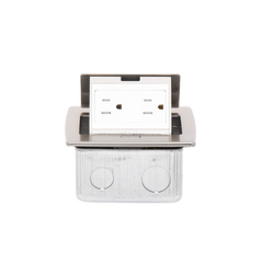 Mini caja de piso rectangular en acero inoxidable con 2 contactos eléctricos (11000-21201)