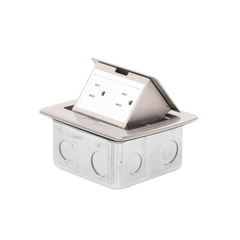 Mini caja de piso rectangular en acero inoxidable con 2 contactos eléctricos (11000-21201)