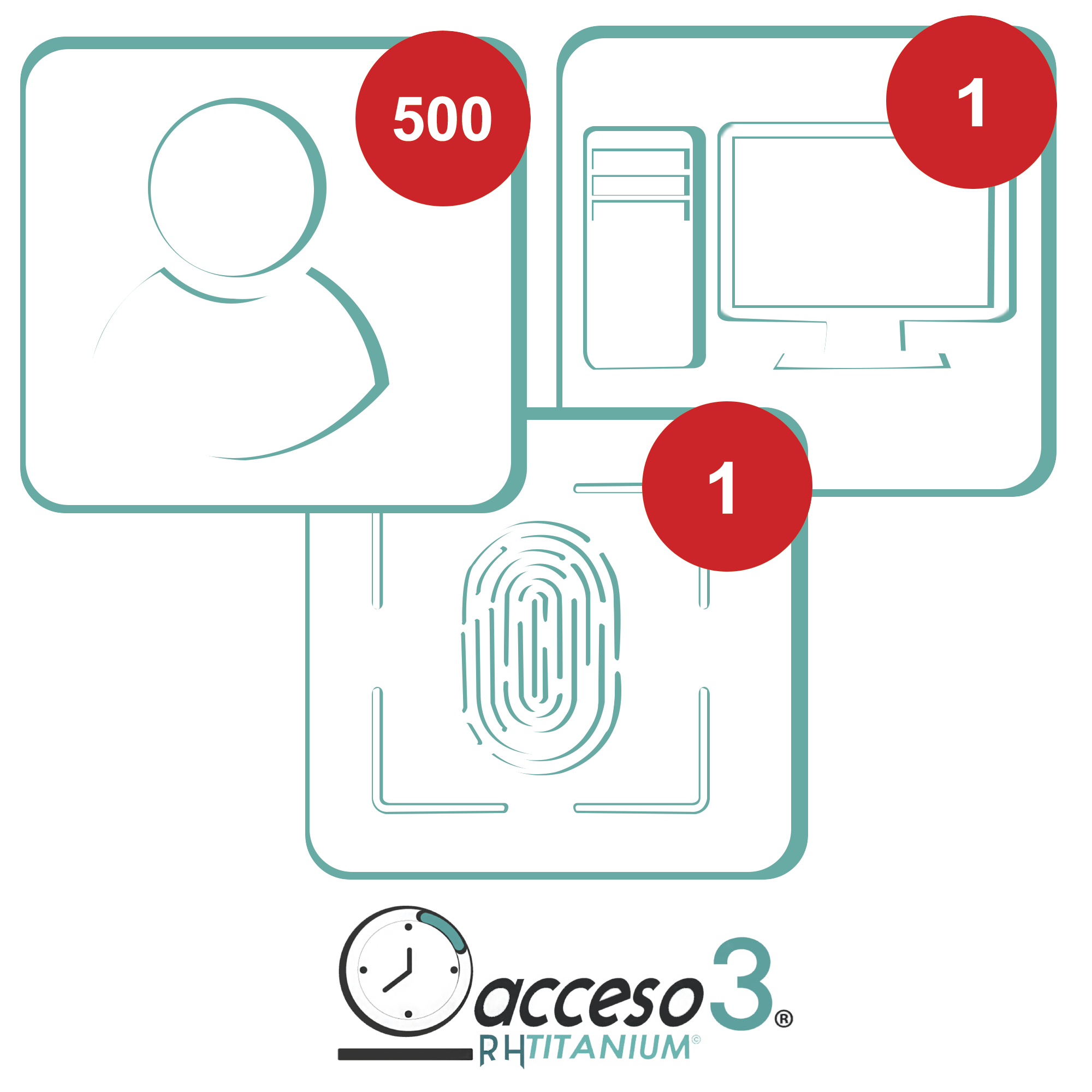 [BAJO PEDIDO] Licencia para software de Tiempo & Asistencia compatible con SISTEMAS DE NOMINA / 500 Empleados / 1 Reloj checador / 1 PC / Acceso3 - TITANIUM