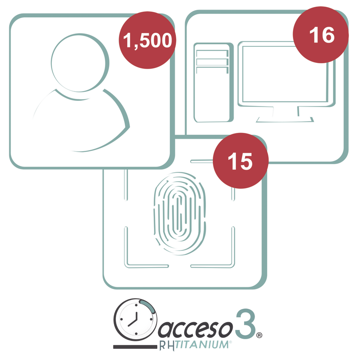 [BAJO PEDIDO] Licencia para software Acceso3 TITANIUM / 3 Años / 1500 Empleados / 16 reloj / 16 PC