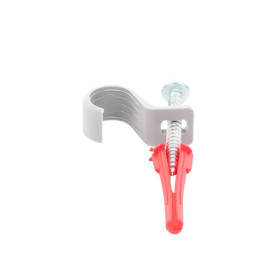Kit de 8 grapas, 8 taquetes y 8 tornillos para sujetar conductores redondos o tubo en muro (para tubo de 1/2) (2104-07240)