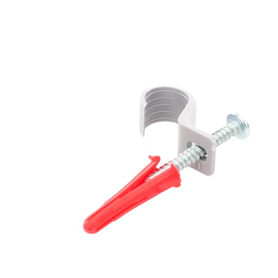 Kit de 8 grapas, 8 taquetes y 8 tornillos para sujetar conductores redondos o tubo en muro (para tubo de 1/2) (2104-07240)