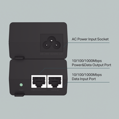 Inyector PoE+ (30W) / Gigabit 802.3 af/at / 2 puertos 10/100/1000 Mbps / Plug and Play / Fuente alimientación Integrada