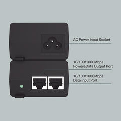 Inyector PoE+ (30W) / Gigabit 802.3 af/at / 2 puertos 10/100/1000 Mbps / Plug and Play / Fuente alimientación Integrada