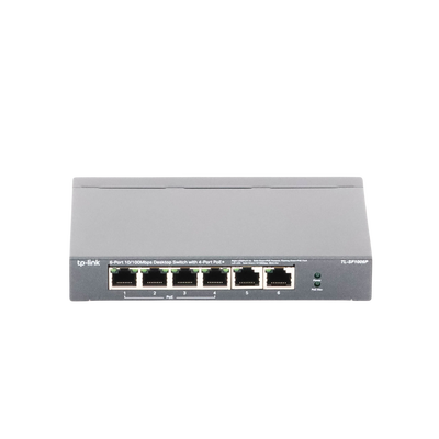 Switch PoE no Administrable de escritorio / 6 puertos 10/100 Mbps / 4 puertos PoE af/at / Presupuesto 67 W / Modo Extensor hasta 250 m / Calidad video prioritaria