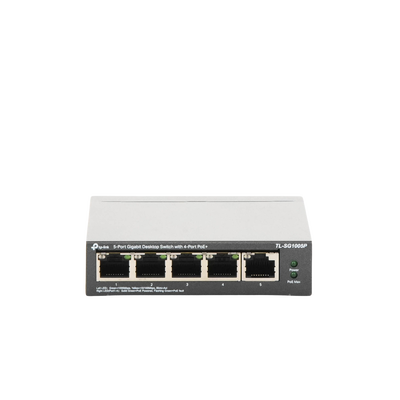 Switch Escritorio No Administrable de 5 puertos 10/100/1000 Mbps / Con 4 puertos PoE 802.3af/at de hasta 65 W / PoE Extendido hasta 250 metros