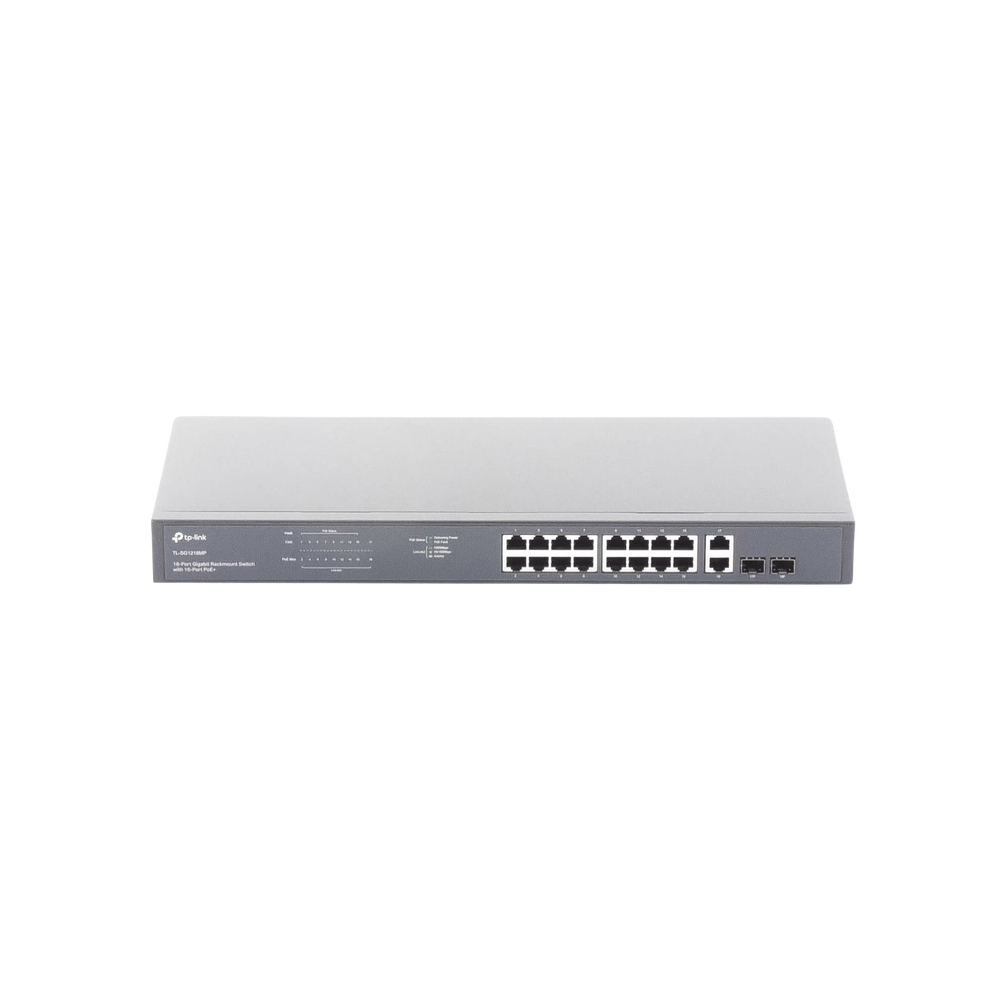 Switch no administrable de 16 puertos 10/100/1000Mbps y PoE af/at, 2 puertos SFP hasta 250W.
