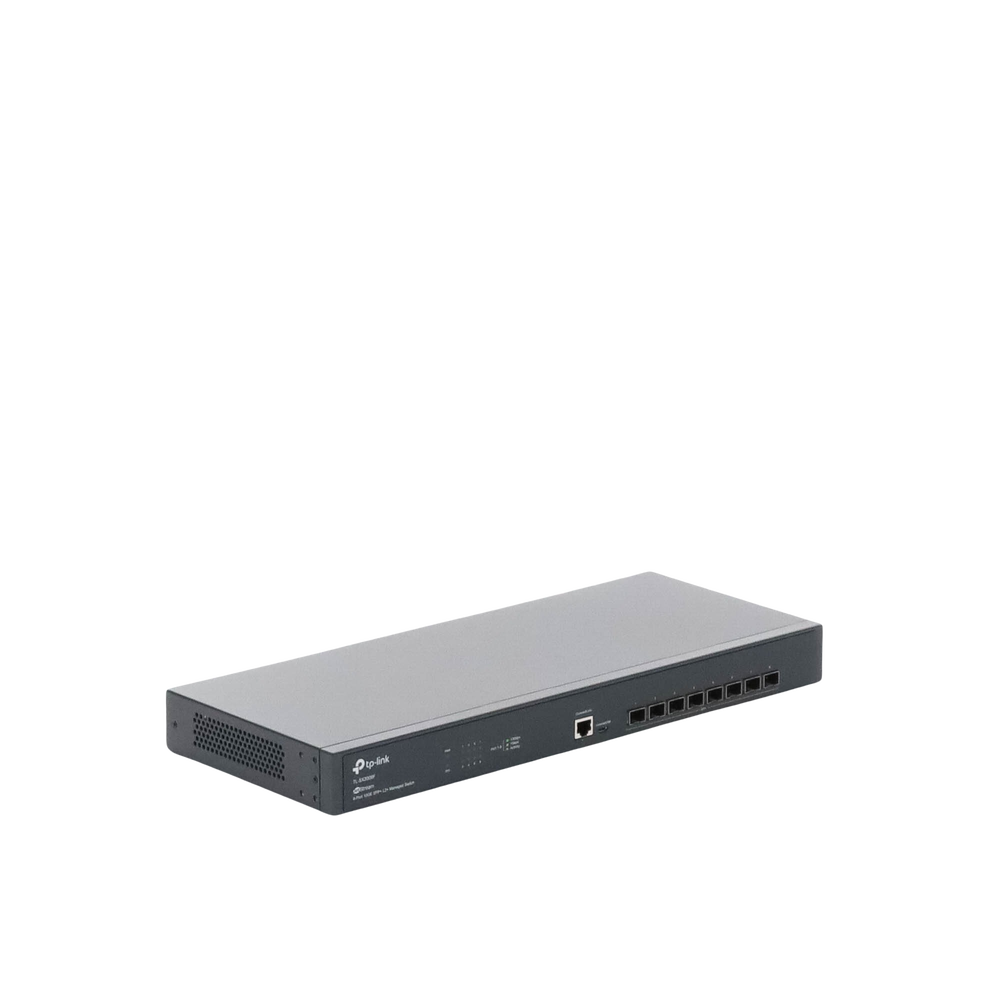 Switch Fibra Óptica L2+ Omada / 8 Puertos SFP+ 10G /  2 Puertos Consola (RJ45 y micro-USB) / Administración Centralizada Omada o Stand-Alone / Multicast IGMP / Calidad de Servicio / Montaje en Rack / Silencioso (sin ventiladores)