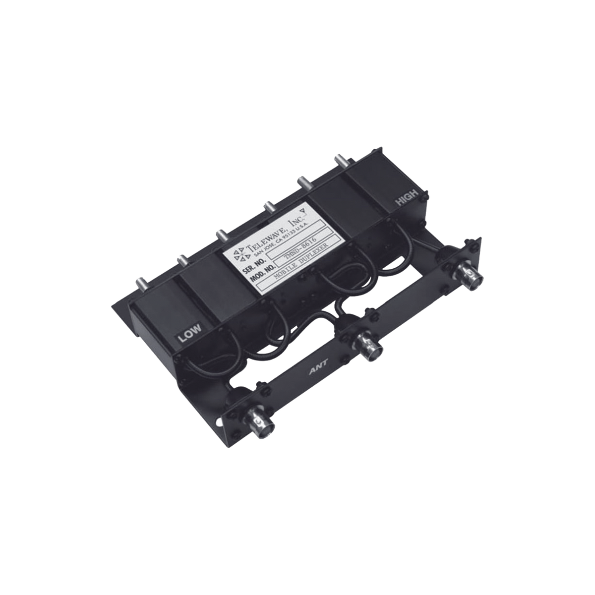 Duplexer Compacto Móvil, 806-869 MHz, 5/10 MHz Sep., 50 Watt, 70 dB, Rechazo de Banda,