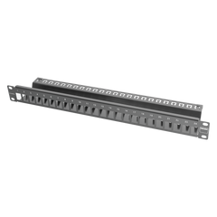 Patch Panel TERA-MAX Blindado de 24 Puertos, Modular (Vacío), Plano, Color Negro, 1UR
