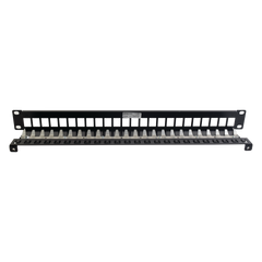 Patch Panel TERA-MAX Blindado de 24 Puertos, Modular (Vacío), Plano, Color Negro, 1UR