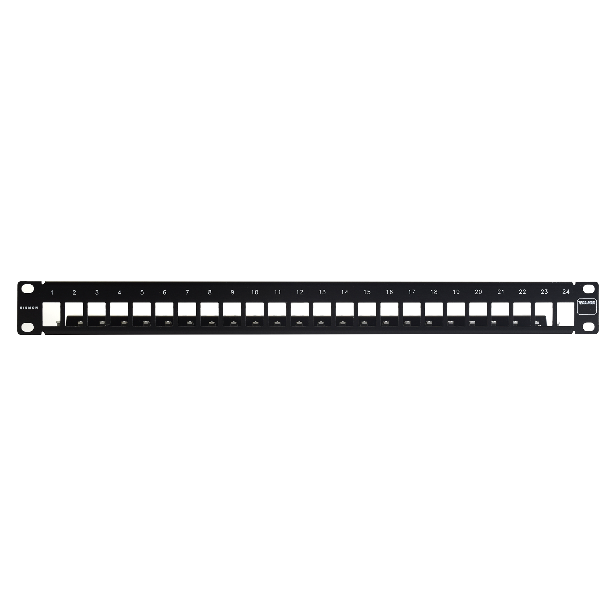 Patch Panel TERA-MAX Blindado de 24 Puertos, Modular (Vacío), Plano, Color Negro, 1UR