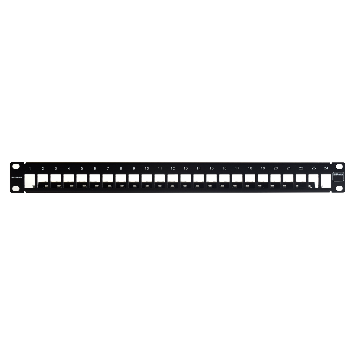Patch Panel TERA-MAX Blindado de 24 Puertos, Modular (Vacío), Plano, Color Negro, 1UR