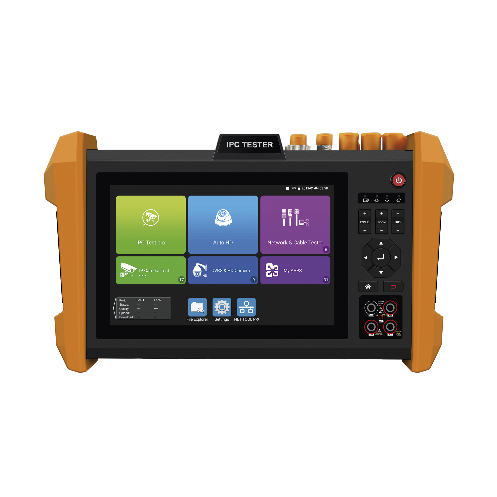 Tester Profesional Multifunción | Pantalla Táctil 7" | Láser Integrado | Cámara Integrada | Prueba IP/HD Coaxial | 4K/8K | H.265/H.265 | ONVIF | WiFi | Analizador de Cable | Medidor de Potencia Óptica y Red | TDR |
