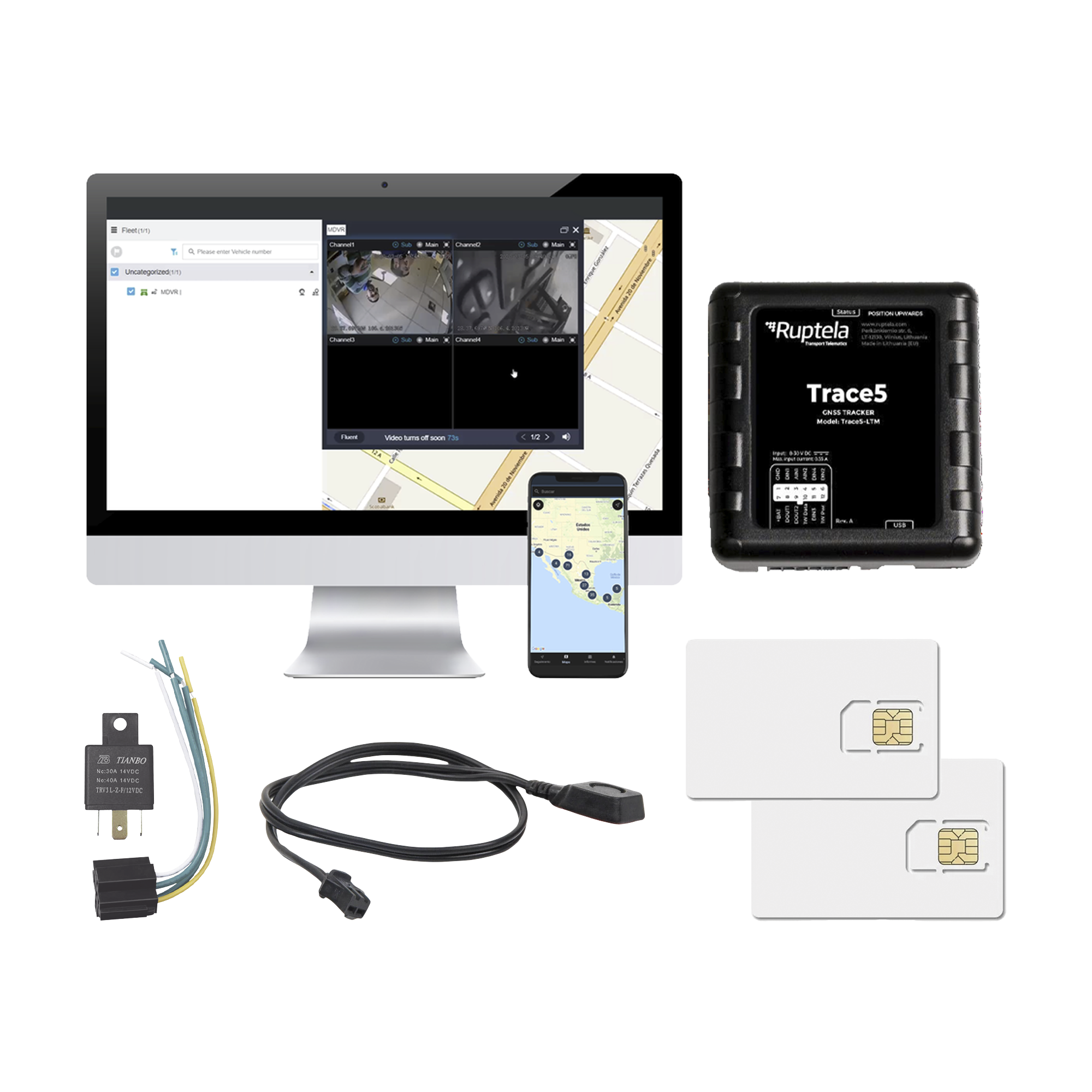 Kit de Localizador Vehicular 2G y 4G/ Rastreo / Conducción eficiente / Deteccion de Jammer / Registro de conductores / Relay + Botón de pánico + EPCOMGPSANUAL + SIM500MB2Y