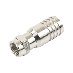 Conector F Macho en 75 Ohm, Plegable para Instalar en Cables Coaxiales RG-11, Cuerpo de Bronce-Niquelado/ Teflón.