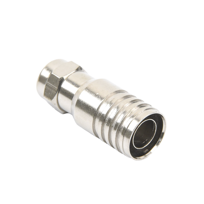 Conector F Macho en 75 Ohm, Plegable para Instalar en Cables Coaxiales RG-11, Cuerpo de Bronce-Niquelado/ Teflón.