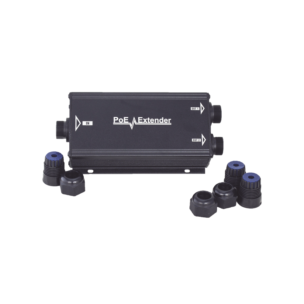 Extensor PoE/ 100 Metros / Intemperie (IP66) / 60 Watts / 1 puerto @ 2 salidas a 30 W  / No requiere fuente de alimentación adicional