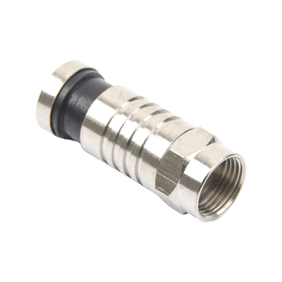 Conector F Macho de Compresión para cable RG-59, Cuerpo de Bronce Niquelado.