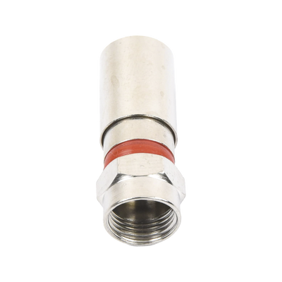 Conector F Macho de Compresión, Metálico para cable RG-59, Cuerpo de Bronce Niquelado.