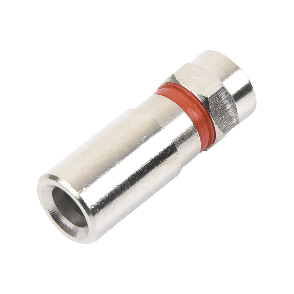 Conector F Macho de Compresión, Metálico para cable RG-59, Cuerpo de Bronce Niquelado.
