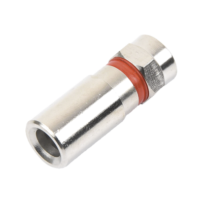 Conector F Macho de Compresión, Metálico para cable RG-59, Cuerpo de Bronce Niquelado.