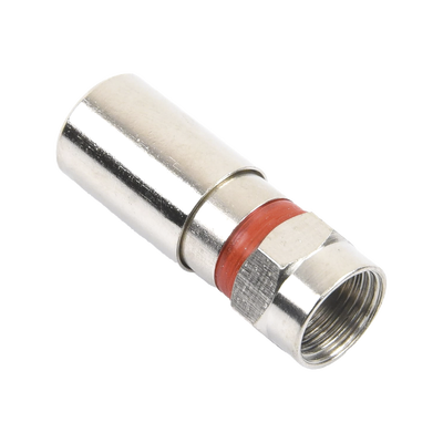 Conector F Macho de Compresión, Metálico para cable RG-59, Cuerpo de Bronce Niquelado.