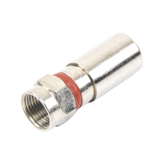 Conector F Macho de Compresión, Metálico para cable RG-6, Cuerpo de Bronce Niquelado.