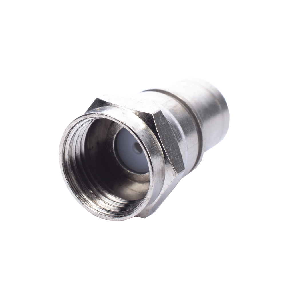 Conector F Macho Plegable, Con PIN para Cable RG-59, Cuerpo de Bronce Niquelado.